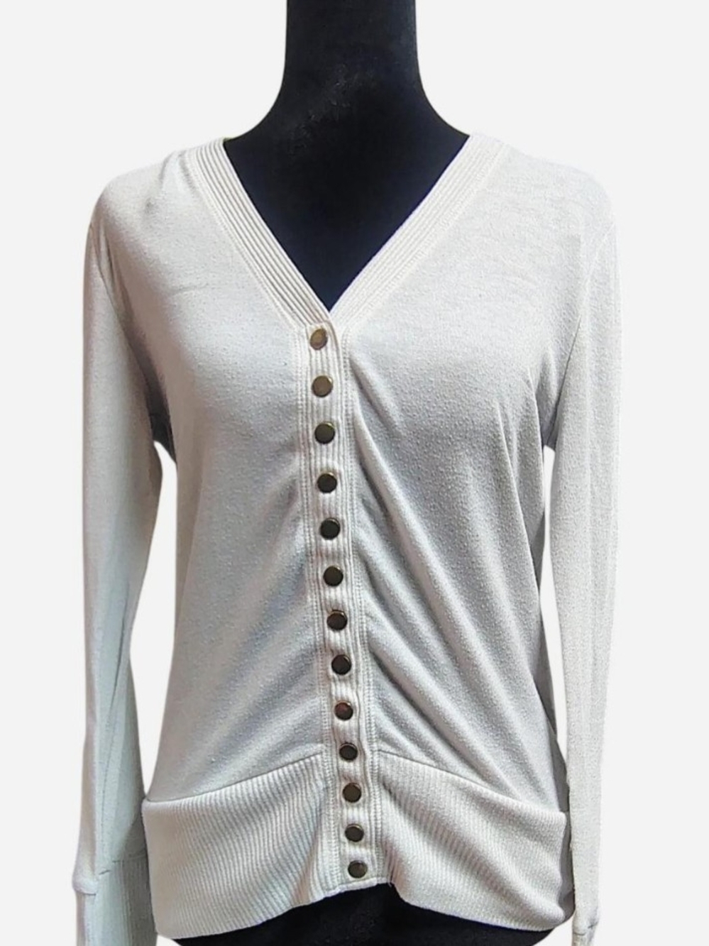 Zenana Outfitters Cream V-Neck Button-Front Sweater